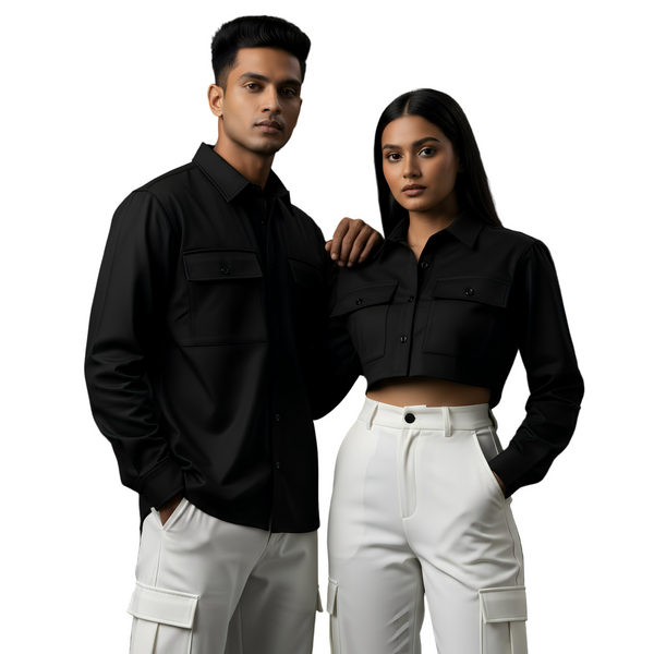 French Terry Cotton Couple Cargo Shirt