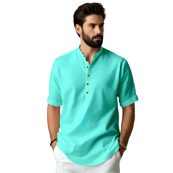 Aqua Green Poplin Half Featherweight Kurta
