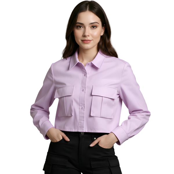 French Terry Cotton Cargo Crop Shirt