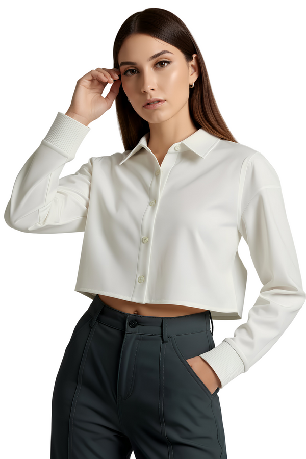 French Terry Cotton Derby Rib Crop Shirt