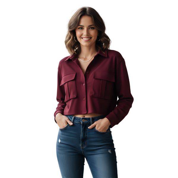 French Terry Cotton Cargo Crop Shirt