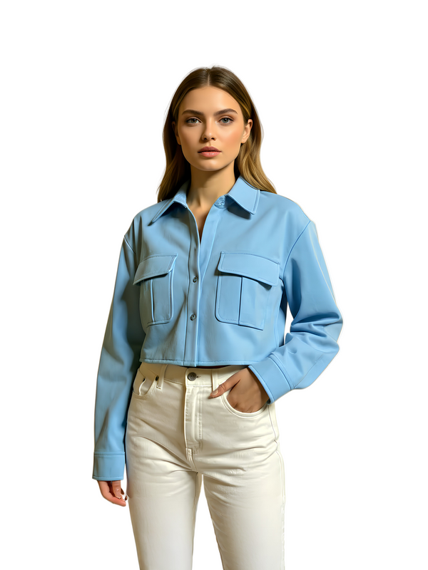 French Terry Cotton Cargo Crop Shirt