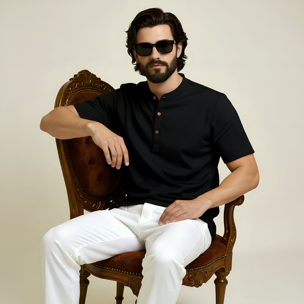 Black Poplin Half Featherweight Kurta