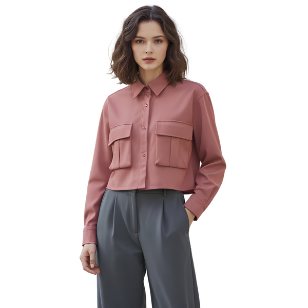 French Terry Cotton Cargo Crop Shirt