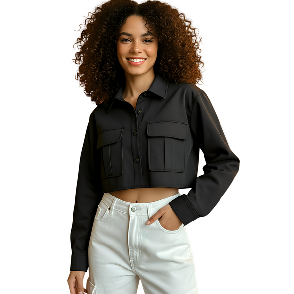 French Terry Cotton Cargo Crop Shirt