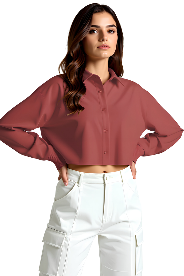 French Terry Cotton Derby Rib Crop Shirt